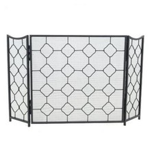 Fern Cottage Edwardian Three Fold Fire Screen Black - 67x23x63cm