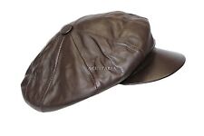 VICTORIAN PEAKY BLINDERS DARK BROWN REAL LEATHER CAP MEN BAKER NEWS BOY GATSBY