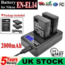 2X 2000mAh EN-EL14 Battery +Dual Charger for Nikon D3300 D3200 D3100 D5100 D5300