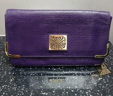 Biba Leather Iconic Embossed Faith Clutch Bag True Purple Gold NEW  Party season