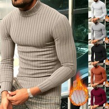 Mens Ribbed High Neck Under Shirts Base Layer Slim Fit Stretch Long Sleeve Tops