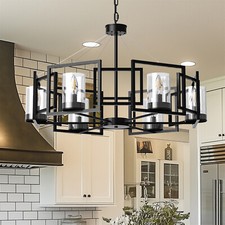 6-Light Large Wagon Wheel Chandeliers Drum Pendant Light Fixture for Dining Room