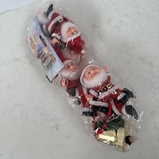 CHRISTMAS SANTA Claus 1990’s Tree Decoration x8 Flock Covered Vintage NOS (M)