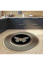 Round Butterfly Pattern Non-Slip Bedroom Hallway Bathroom Washable Rug