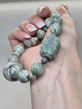 Natural HQ Alashan Agate Hand Carved Lady Face With Dragon Mask Beaded Bracelet