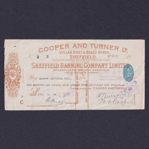 Sheffield banking cheque - banking, co.