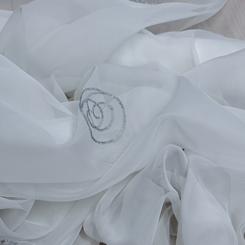 White embroidered voile fabric - white,
