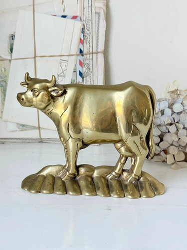 Vintage solid brass cow - solid,