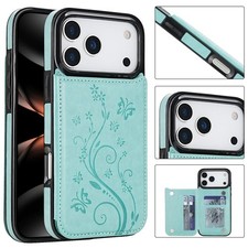 For iPhone 17 16 15 14 13 12 Pro Max Plus Air Wallet Case Card Holder Back Cover