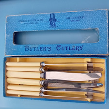 VINTAGE BOXED SET - 6 TABLE KNIVES GEORGE BUTLER & CO SHEFFIELD BUTLERS CUTLERY
