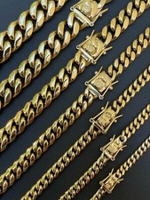 Miami Cuban Link Chain Necklace Bracelet 14k Gold Plated Stainless Steel 4-14mm