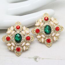 Beautiful Vintage Style Emerald and Ruby Crystal Maharani EARRINGS Jewellery