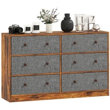 HOMCOM Chest of Drawers, 6 Drawer Dresser for Bedroom, Grey and Rustic Brown