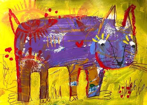 Outsider style cat painting - style,