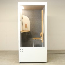 Room White & Oak 1 Person Phone Booth with High Stool – LOC130