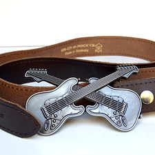 ? Rockys Real Brown Leather Belt And Metal Guitar Buckle Made In Germany 40" L