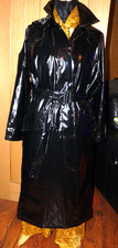 Rainmac shiny black  pvc PU raincoat with hood & belt M trench coat