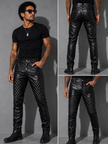 Men black leather biker - men's,