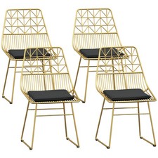 HOMCOM Dining Chairs Set of 4, Metal Wire Kitchen Chairs with Back, Gold Tone