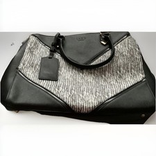 LYDC London black tote bag with grey chevron pattern on the front