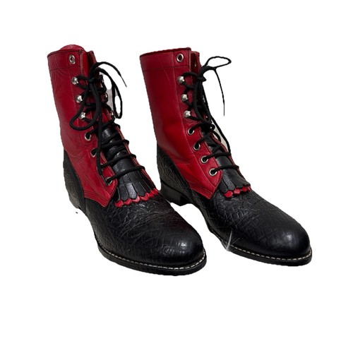 Red black leather boots - leather,