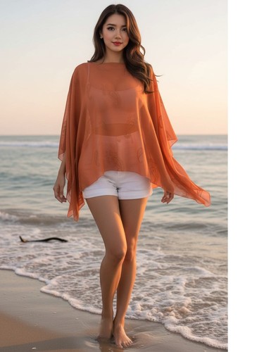 Ladies poncho kaftan orange - kaftan,