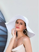 Oversized Beach Hat Large Wide Brim Roll Up Floppy Beach Sun Hat White or Black