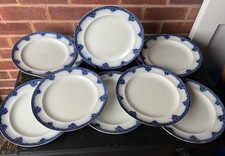 Burleigh Ware Dinner Plates Rosette 26cm Pattern Blue & White c1912-1918 x 10