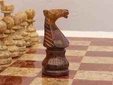 Coral and Red Marble Chess Set with Marble Board - ChessBaron Chess Sets