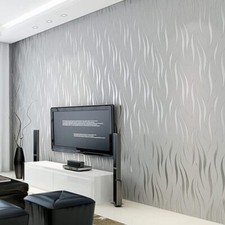 3D Embossed Wave Wallpapers Silver Grey Non-woven Living Room Wall Cover Decor