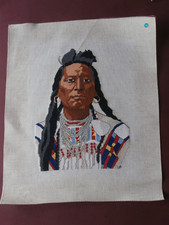 Native American Indian  completed cross stitch picture 19 x 24cm