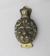 Antique Brass Lion Head wearing Crown Door Knocker with Strike Plate - 12.5cm