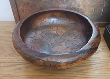 Large Hand Turned And Scratch Carved Wooden Bowl 32cm Diameter 