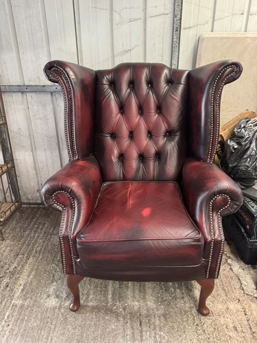 Antique red leather queen anne - antique,