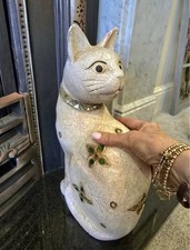 Large Hand-Carved Wooden Cat