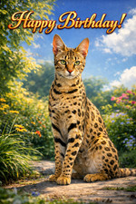 Savannah Cat Birthday Card A5