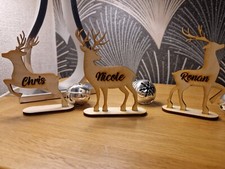 Personalised Wooden Reindeer Christmas Table Name Place Setting Gift Favour