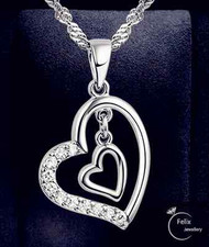 Double Heart Pendant 925 Sterling Silver Necklace Chain Women's Jewellery Gifts