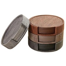 Leather Coasters For Drinks 6 Piece Cup Mat Pad Set With Holder Home Decors UK