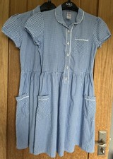 Girls Blue Gingham Summer School Dress Uniform X2 Age By F&F With Pockets
