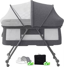 Baby Grab-and-go Travel Cot with Mattress & Silent Wheels Rocking Crib