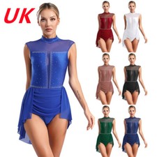 UK Women Shiny Lyrical Contemporary Dance Costume Sleeveless Leotard Dancewear