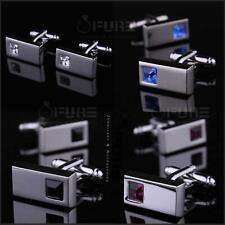 Trendy Men's Rectangular Sparkling Crystal Blue Wedding Best Man Groom Cufflinks
