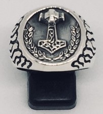Thors Hammer Signet Ring silver Viking Mjolnir Odin Norse Metal Biker