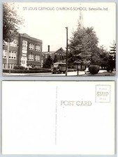 Batesville Indiana ST LOUIS CATHOLIC SCHOOL OLD SCHOOL BUS RPPC Postcard P216