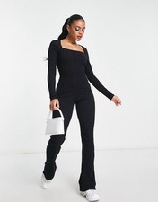 ASOS DESIGN ribbed square neck unitard jumpsuit in black UK 6