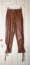 Vintage 80s Leather High Waisted Trousers Pleated Tapered Leg Lace Up Cuffs