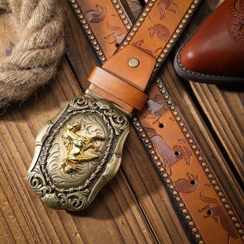 Western horse belt gold buckle - western,