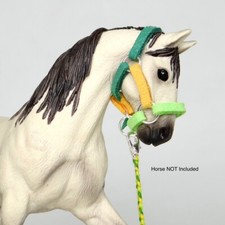 Handmade Schleich 1:24 Bright Green/Gold/Emerald Halter + Lead Model Horse Tack