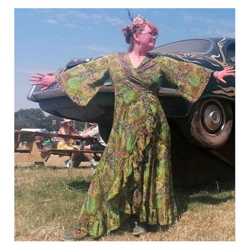 Long wrap dress green - dress, l